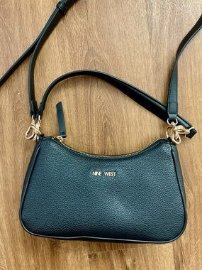 Nine West Black Pebbled Shoulder Bag with Gold Hardware